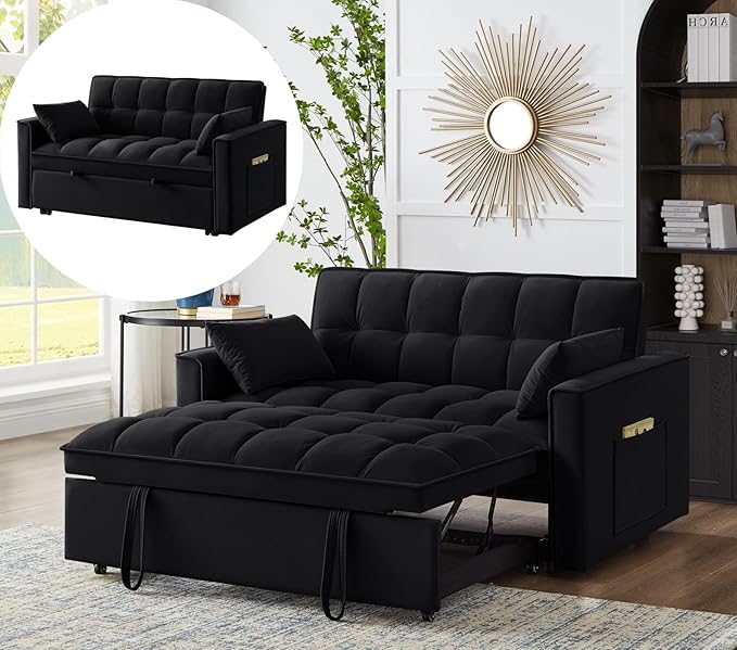 KEIKI Velvet Loveseat Convertible Sofa Bed Sleeper Chair by Unknown