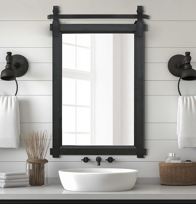 Rustic Barn Door Mirror: 24"x36" Black Farmhouse Wood Frame - Image 2