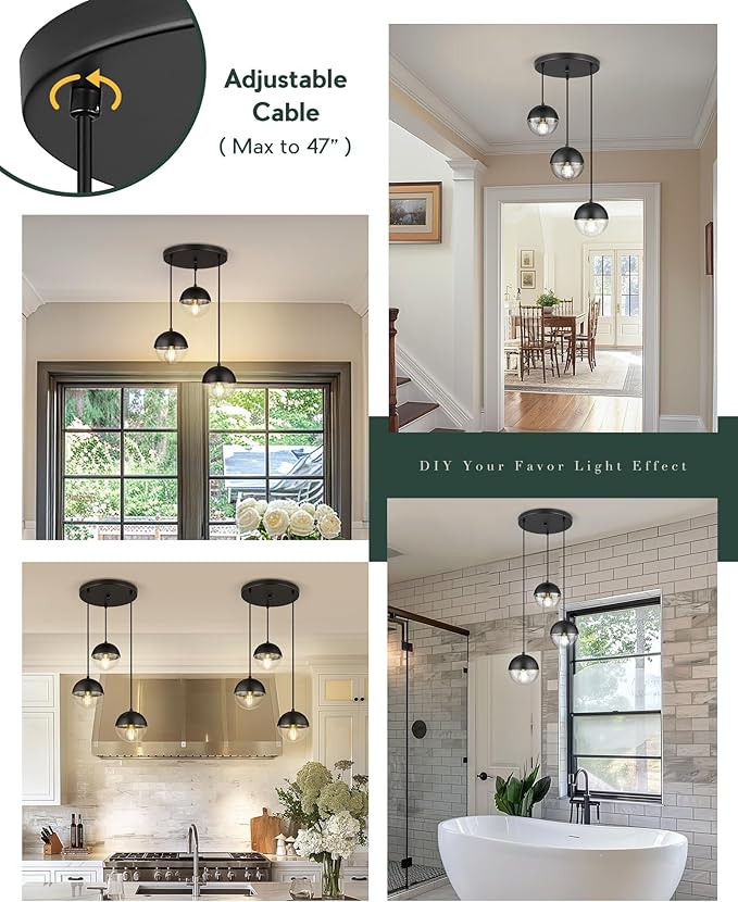 LMS Modern 3-Light Cluster Pendant Lights, Matte Black Kitchen Island Light - Image 5