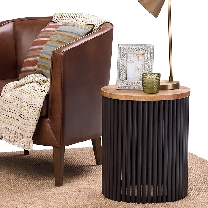 SIMPLIHOME Demy 18-inch Wide Metal and Solid Mango Accent Table in Natural/Black - Image 2