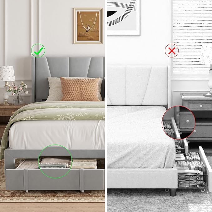 King Bed Frame with Storage Drawers, Upholstered Platform Bed with Headboard - Image 7