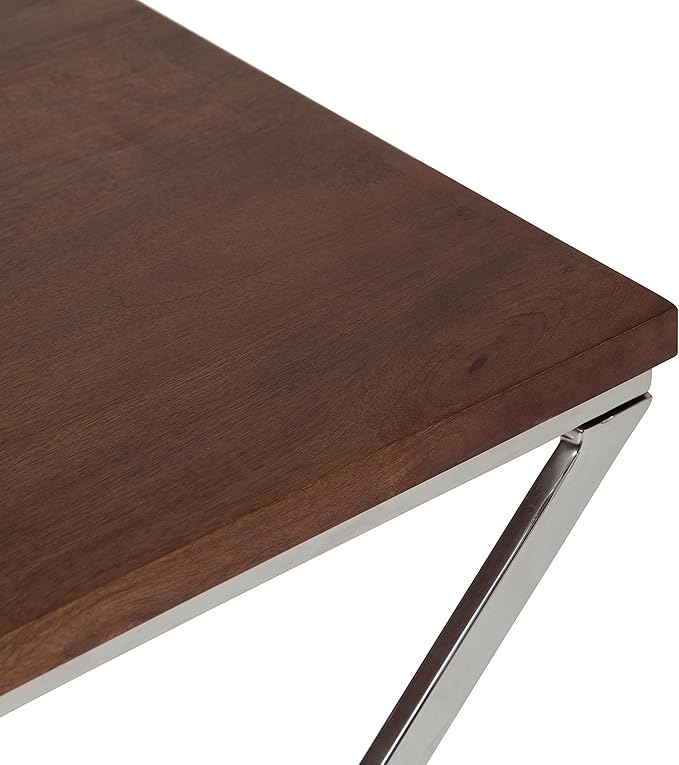 Kate and Laurel Laraway Modern Side Table, Walnut Brown and Silver, Metal End - Image 7