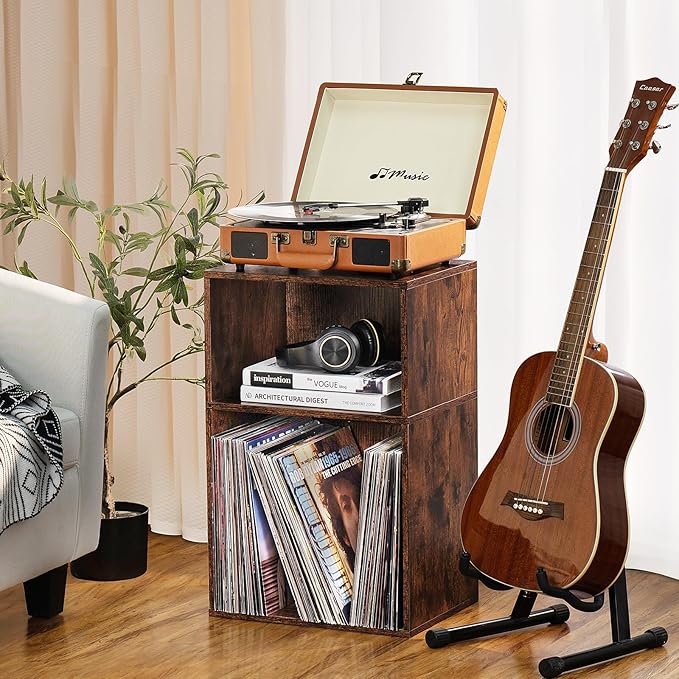 LEYAOYAO 2 Cube Bookshelf, Mini Wood Book Shelf Storage Organizer, Turntable - Image 2