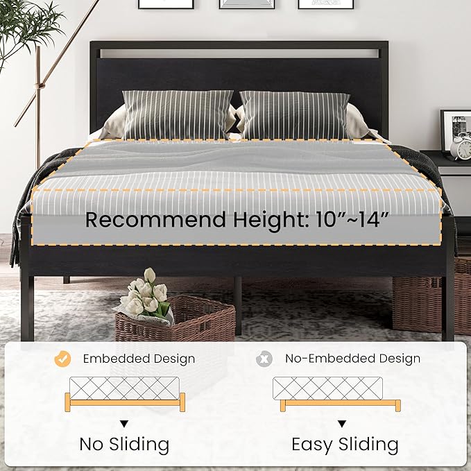 SHA CERLIN 14 Inch Queen Size Metal Platform Bed Frame - Image 7