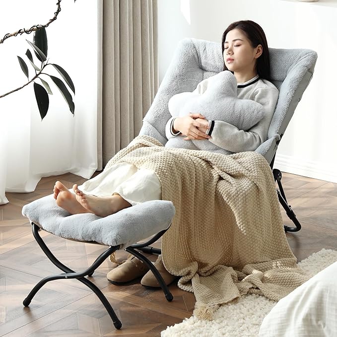 Welnow Comfy Saucer Chair with Ottoman, Oversized Folding Reading Chair - Image 2
