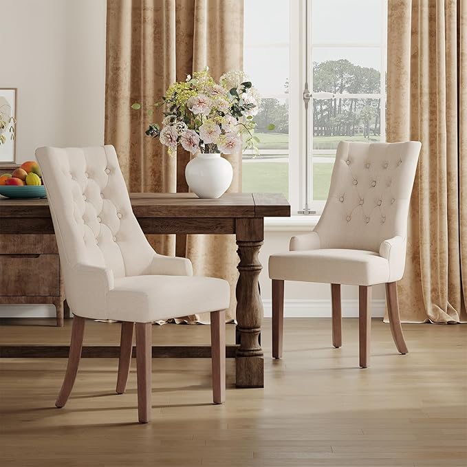 COLAMY Fabric Side Dining Chairs Set of 2, Wingback Upholstered Dining Room by COLAMYINC