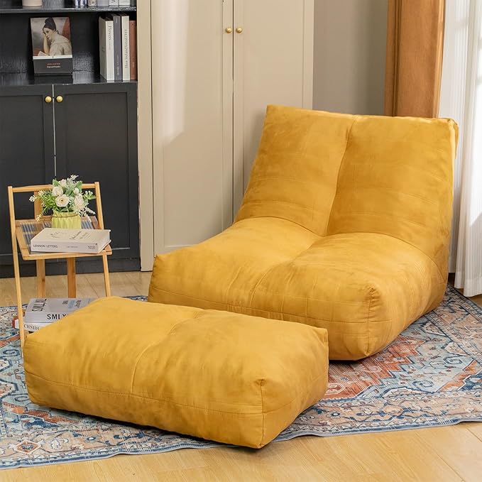 Bean Bag Chair with Ottoman, Comfy Bean Bag Sofa with Memory Foam, Lazy BeanBag by Cvortll
