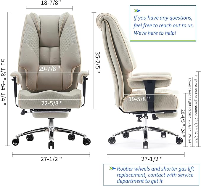 Big and Tall Office Chair 400lbs Wide Seat, Leather High Back Executive Office - Image 2