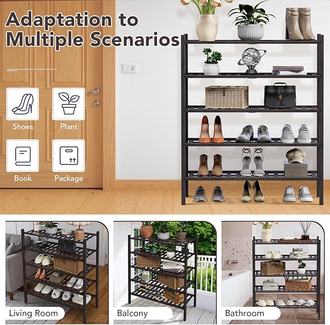 Haddockway 5 Tier Bamboo Shoe Rack Storage Organizer, Small Space 27"x11"x32" - Image 7