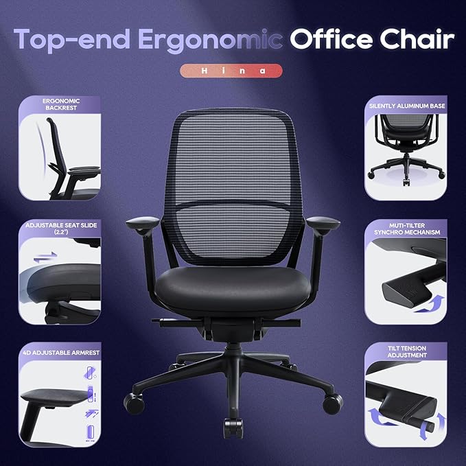 Ergonomic Office Chair Without Headrest, Genuine Leather Seat, Adjustable Seat - Image 3