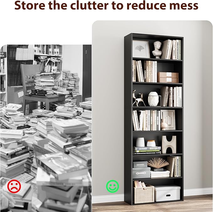 82" Tall Bookshelf, 7-Tier Open Shelves Bookcase, Freestanding Display Storage - Image 5