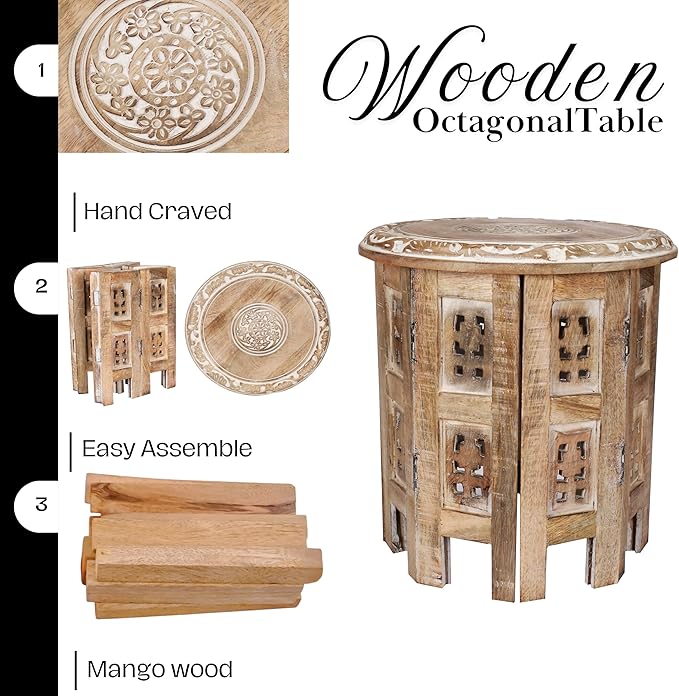 Versatile Octagonal Wooden Table – 12" Round Top, Side Table, or End Table - Image 4