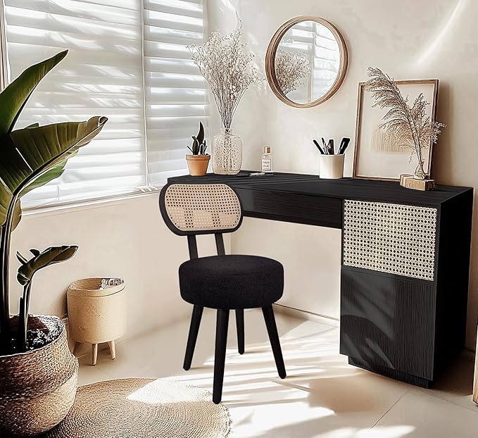 ZYBT Rattan Dining Chair, Boho Makeup Vanity Chair - Image 2
