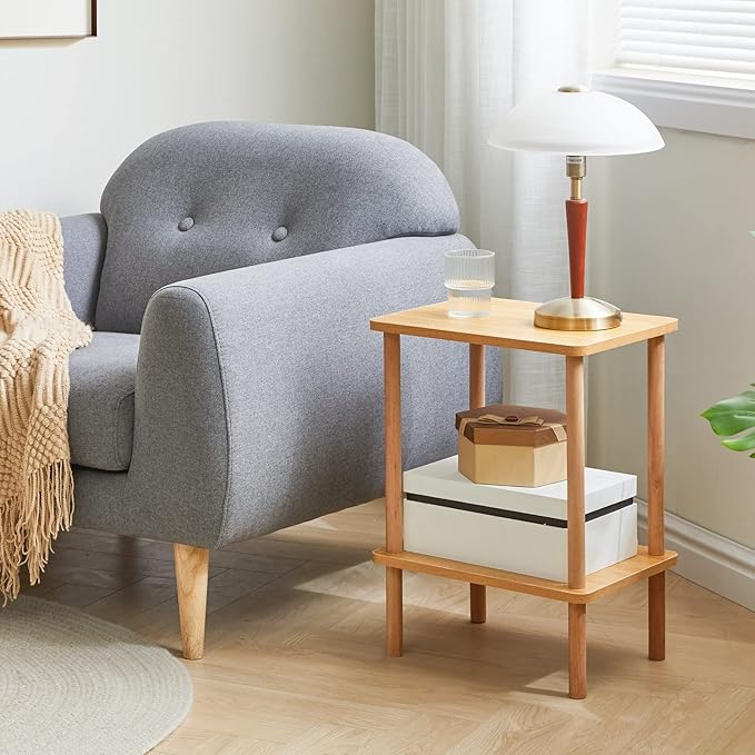 IBUYKE 2-Tier Side Table, Solid Wood Tall End Table - Image 9