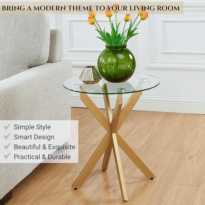 Modern Glass End Table, Small Round Side Table - Image 3