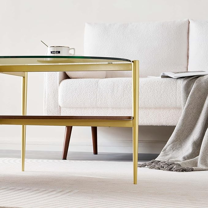 Oval Glass Coffee Table, Mid-Century Modern Design, L43 x W22 x H17 inch - Image 7