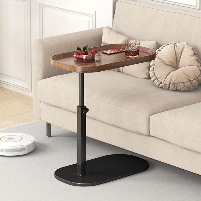C Shaped Side Table Adjustable Height, 360°Swivel C Shaped End Table, Couch by TRUNYAQI