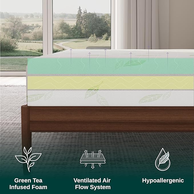 NapQueen Twin Size, 10 Inch Anula Green Tea Infused Memory Foam Mattress - Image 4