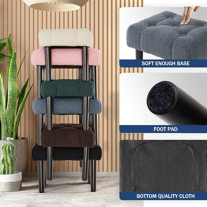 HOUCHICS Fur Padded Foot Stool, Small Ottoman Rest - Image 4