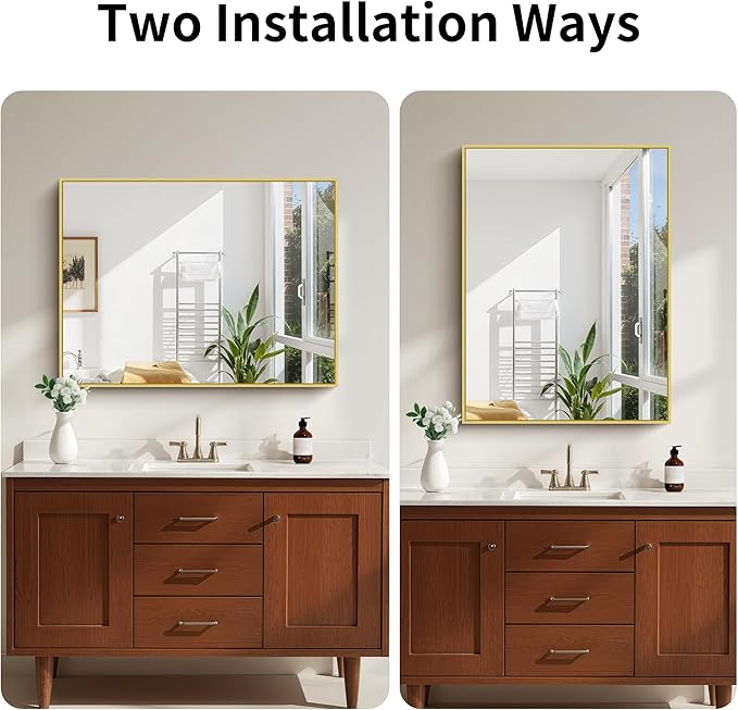 KOCUUY 30x40 Inch Large Gold Wall Mounted Mirror, Aluminum Framed Decorative - Image 6