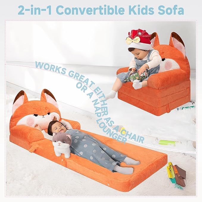 MONKISS Kids Couch, Comfy Toddler Chair, 2 in 1 Fold Out Kids Sofa to Lounger - Image 4
