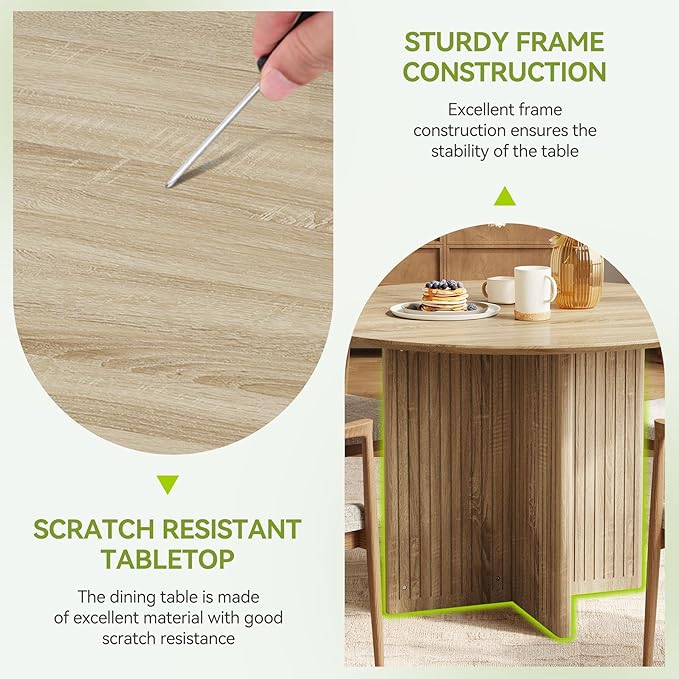 LITTLE TREE Round Dining Table for 4-6 People, Modern Wooden Kitchen Table - Image 6