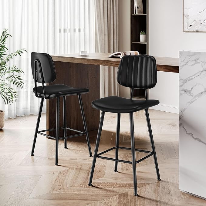 24-Inch Leather Bar Stools, Counter Height Barstools - Image 6