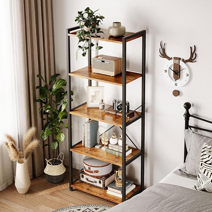 Casaottima Book Shelf, 5 Tier Bookshelf, Modern Wood Bookcase Shelves - Image 8