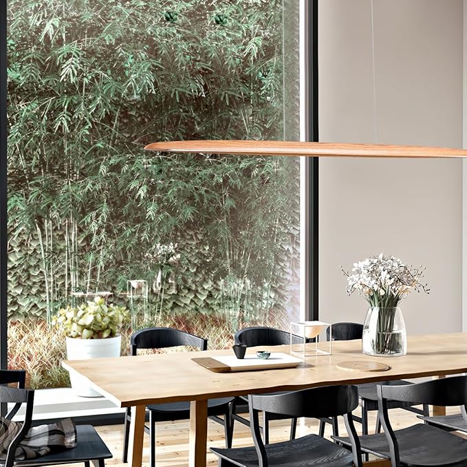 59" 40W Wood LED Linear Pendant Light Fixture Led Dining Room Light Dimmable - Image 8