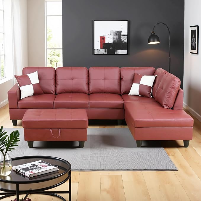 Couches for Living Room Faux Leather L Shaped Couch Comfy 3 Pieces Sectional - Image 4