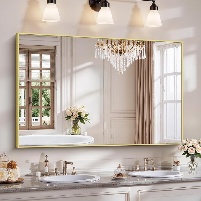 YIROMAN Bathroom Mirror 55"x36", Large Brushed Gold Bathroom Mirror by Unknown