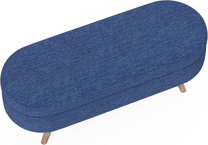 Oval Storage Bench 43.5" Linen Fabric Upholstered Entryway Bench - Image 6