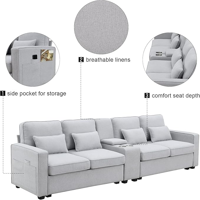 114.2" Linen Upholstered Sofa - Image 3
