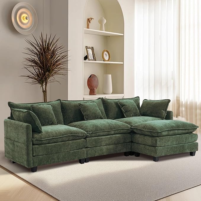 Furniliving 112‘’ L-Shaped Sofa, Luxury Chenille Modular Sectional Couches by FurnilivingFurnitureforHome