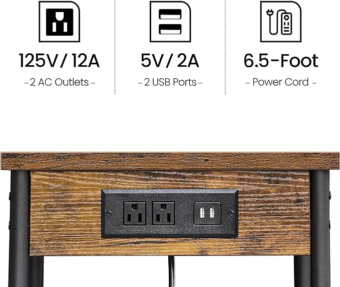 TUTOTAK Nightstand with Charging Station, End Table, Side Table with USB - Image 5