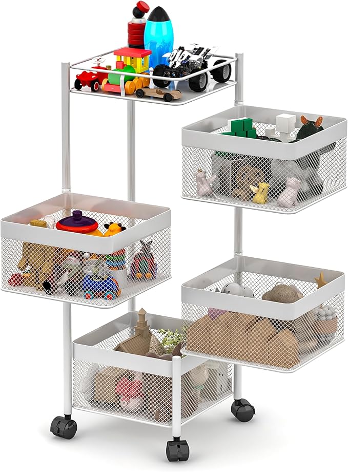 Rotating Kitchen Storage Rack, Fruit and Vegetable Basket Cart, Bathroom Shelf - Image 9