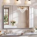 YIROMAN Bathroom Mirror 48"x36", Large Brushed Silver Bathroom Mirror by Unknown