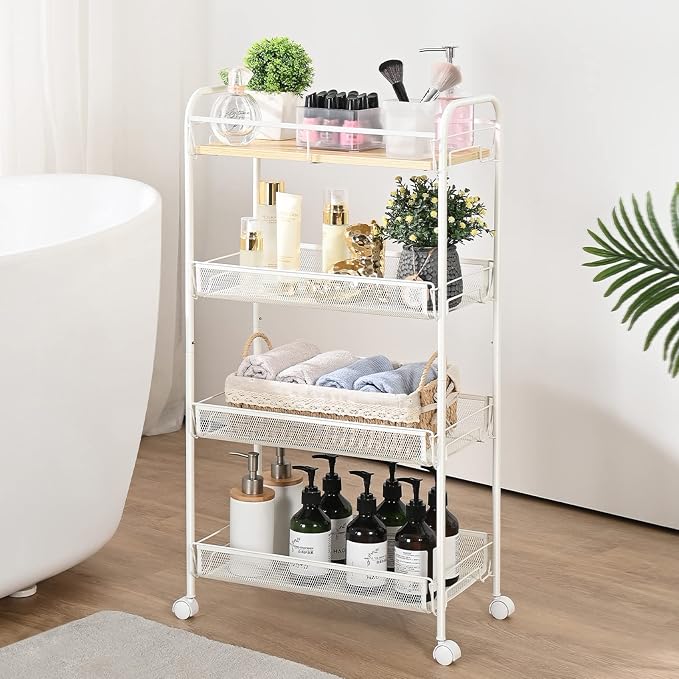 KINGRACK 4-Tier Rolling Cart, Metal Utility Cart - Image 7