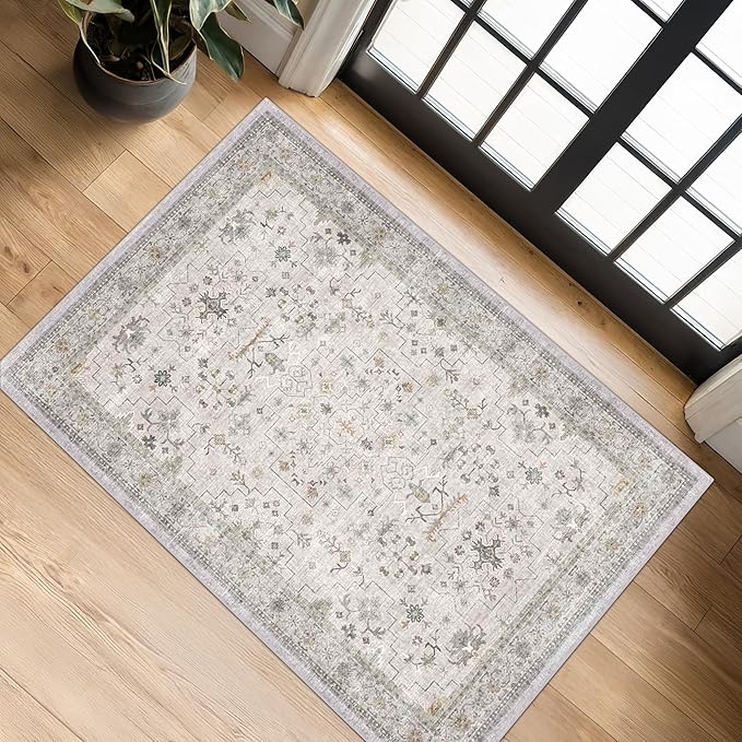 Light Grey Boho Bathroom Rug 2x3 - Image 3