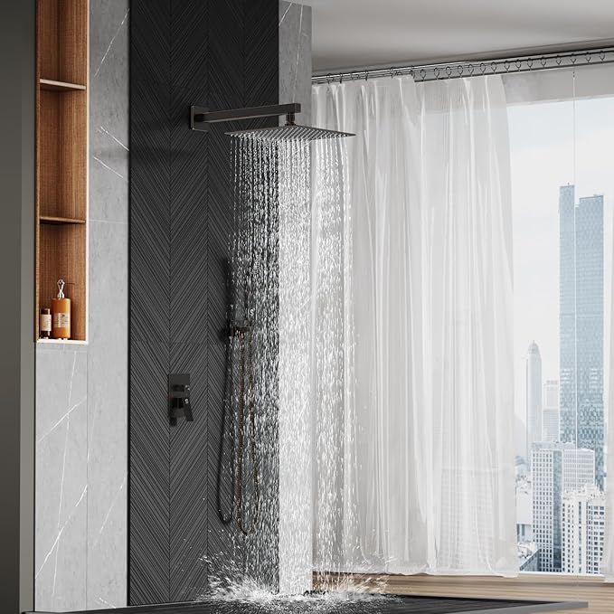SR SUN RISE ORB Square Rainfall Shower Head and Handle Set, Wall Mounted Shower - Image 7