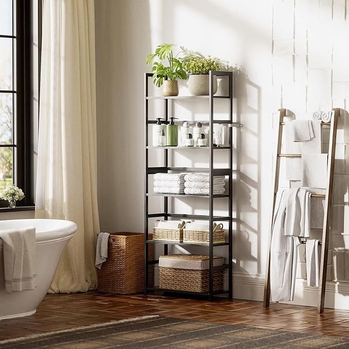 5-Tier Bamboo Wood Ladder Bookshelf, Tall Display Storage Shelf, Large Bookcase - Image 4