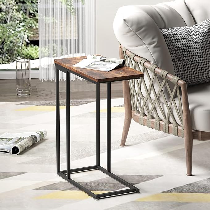 Yusong Small C Shaped End Table, Slim Couch Side Tables Slide Under Sofa Bed - Image 9