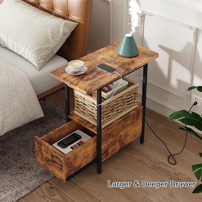 LIDYUK End Table with Charging Station, Narrow Side Table with Drawer and USB - Image 2