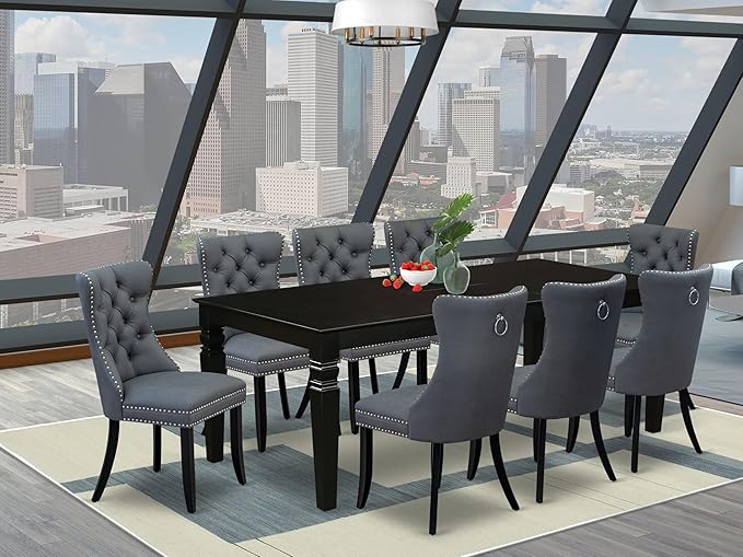 East West Furniture LGDA9-BLK-13 9 Piece Dining Set Includes a Rectangle - Image 2