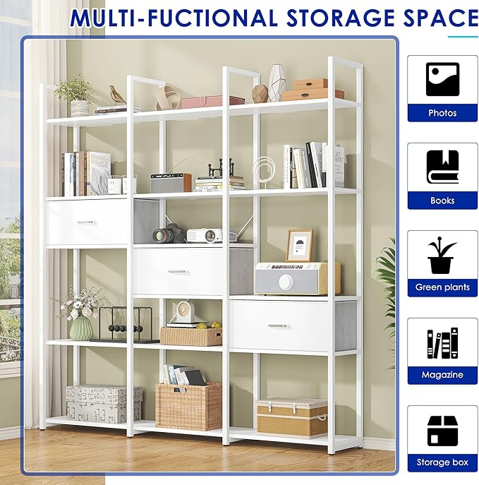 73.6" Tall Bookshelf with 3 Drawers and 16 Storage Shelves, Industrial Bookcase - Image 6