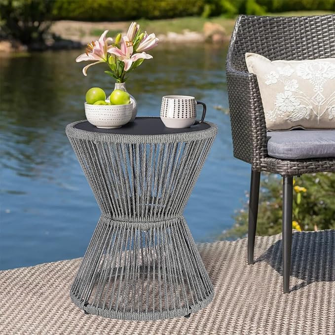 LEWIS&WAYNE Small Outdoor Side Table Patio 20’’ H Woven Rope Hourglass End Table - Image 6