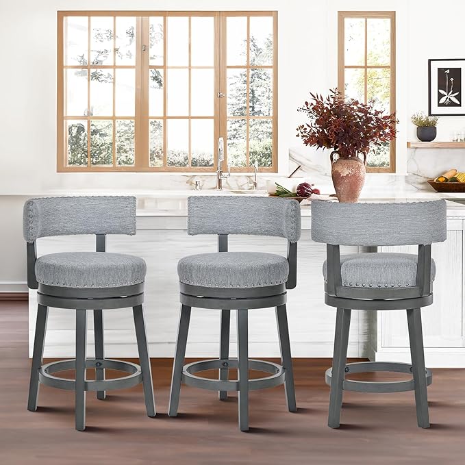 COLAMY Swivel Counter Height Bar Stools Set of 3, 25 Inch Modern Upholstered - Image 3