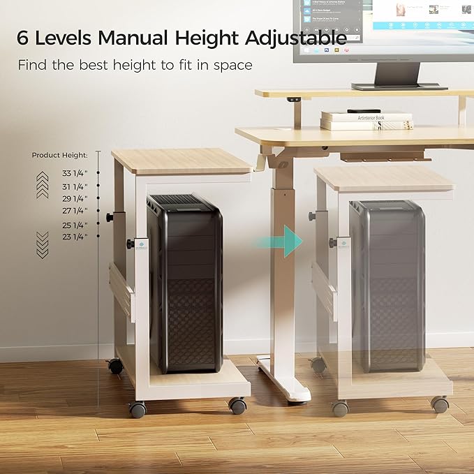 EUREKA ERGONOMIC PC Stand Computer Cart, Height Adjustable Tower Stand 2-Tier - Image 4