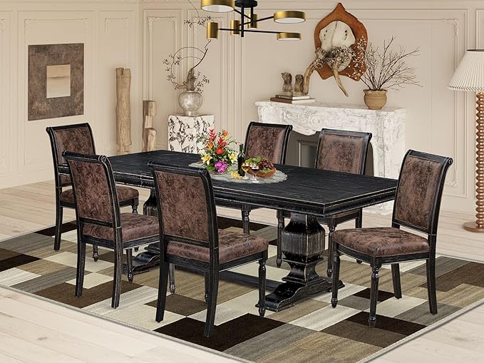 LKCY7-SBB-33 7-Piece Kitchen Table Set Consists of a Dining Table and 6 Brown by LuxebyEastWestFurniture
