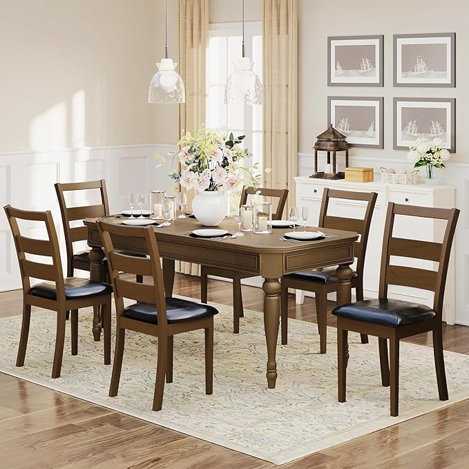 COLAMY Upholstered Dining Chairs Set of 6, PU Leather Ladder High Back Dining by COLAMYINC